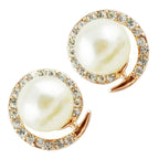 Sparkling Pearl Earrings Precious Metal Coated with Spiral Band and Shimmering Transparent Stones