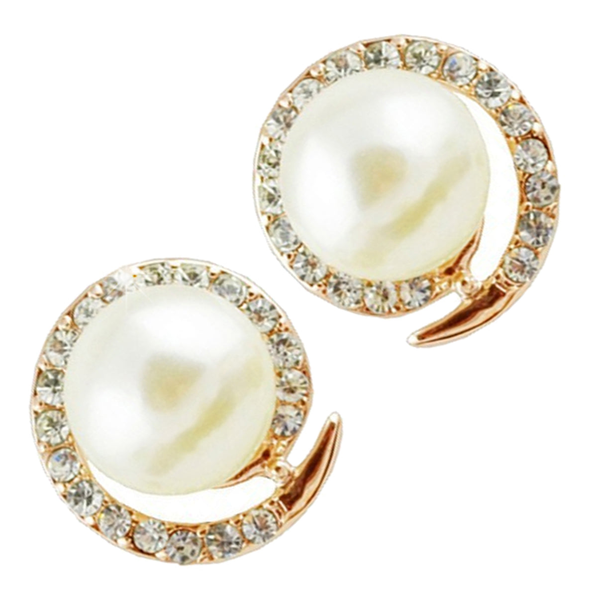 Sparkling Pearl Earrings Precious Metal Coated with Spiral Band and Shimmering Transparent Stones