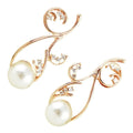 Flower Branch Drop Earrings Precious Metal Coated with Diamond Clear Crystals and White Pearl Inline