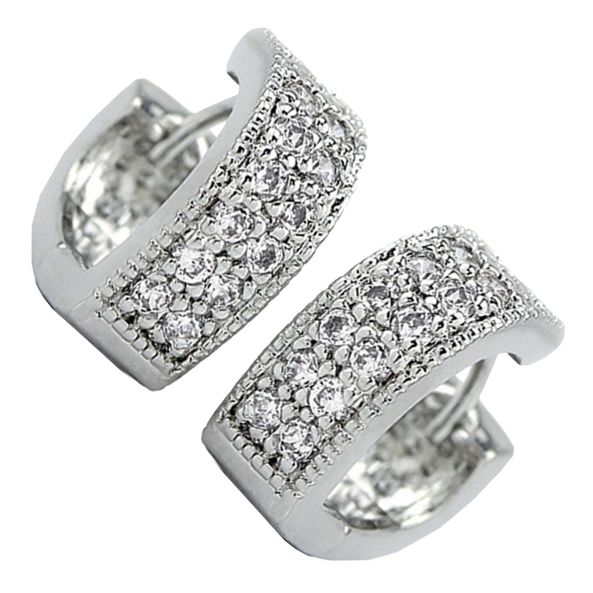 Wide Earrings Diamond Clear Stone Precious Metal Coated