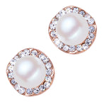 Pearl-Embellished Stud Earrings with Stone Ring Detail Precious Metal Coated