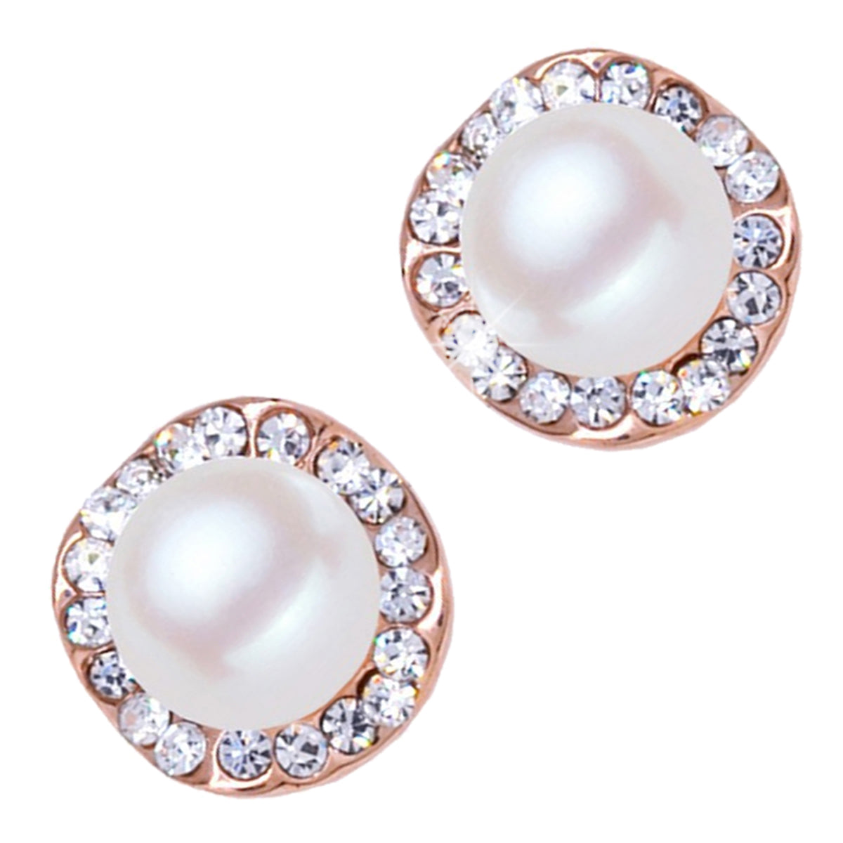 Pearl-Embellished Stud Earrings with Stone Ring Detail Precious Metal Coated