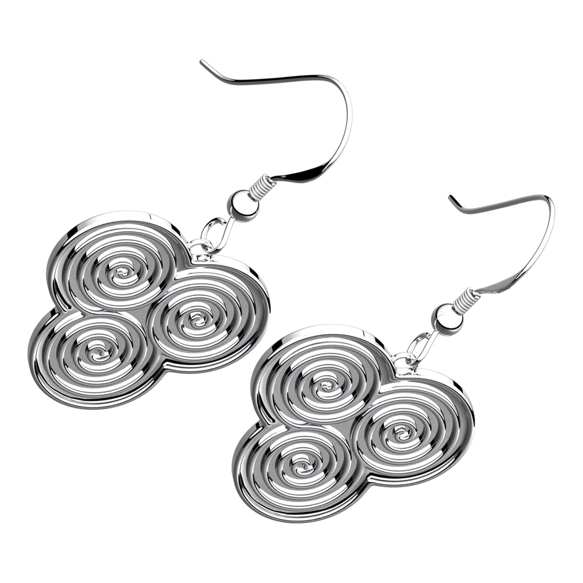 Elegant Triskelion Triple Celtic Spiral Earrings Double-Sided Design in Silver or Precious Metal Coated
