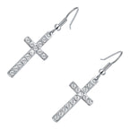 Cross Drop Earrings Brilliant Clear Stones Precious Metal Coated