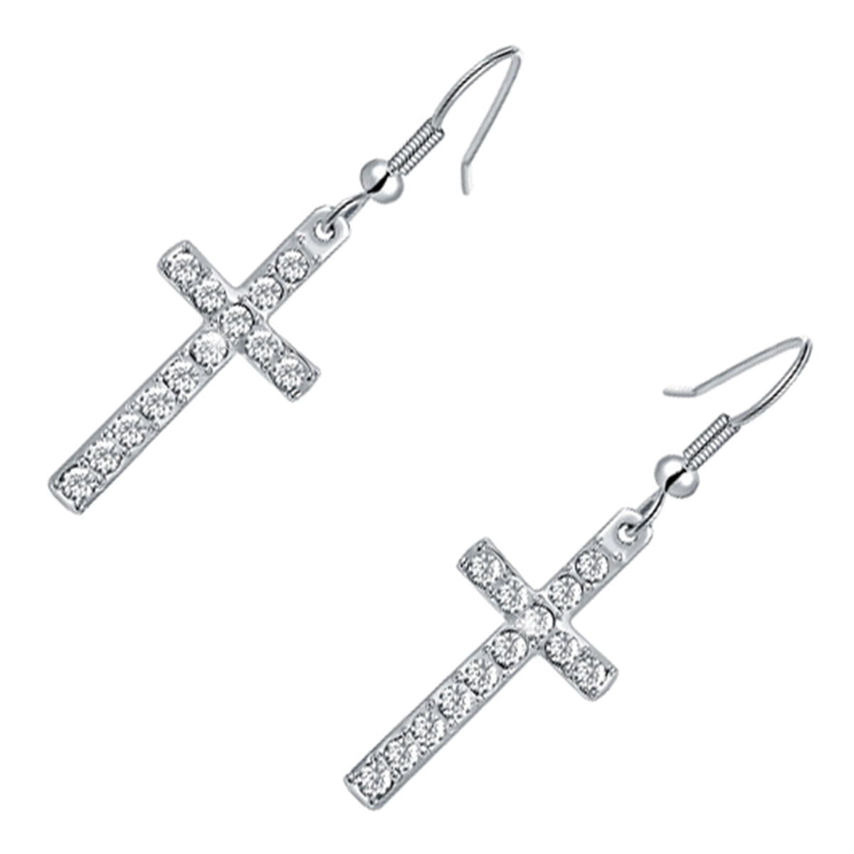 Cross Drop Earrings Brilliant Clear Stones Precious Metal Coated