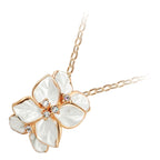 18K Yellow Gold Coated Vintage Flower Pendant Necklace Graced with Diamond Clear Crystals and Leaves