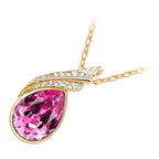 18K Yellow Gold Coated Inlay Crystal Pendant Necklace Featuring Main Crystal and Diamond Clear Stones
