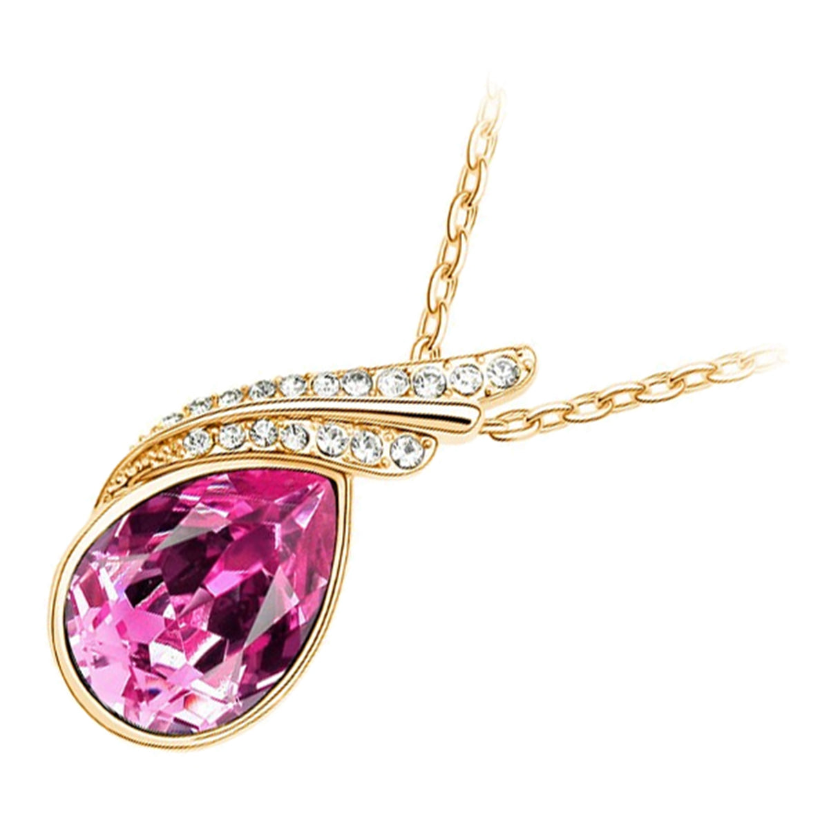 18K Yellow Gold Coated Inlay Crystal Pendant Necklace Featuring Main Crystal and Diamond Clear Stones