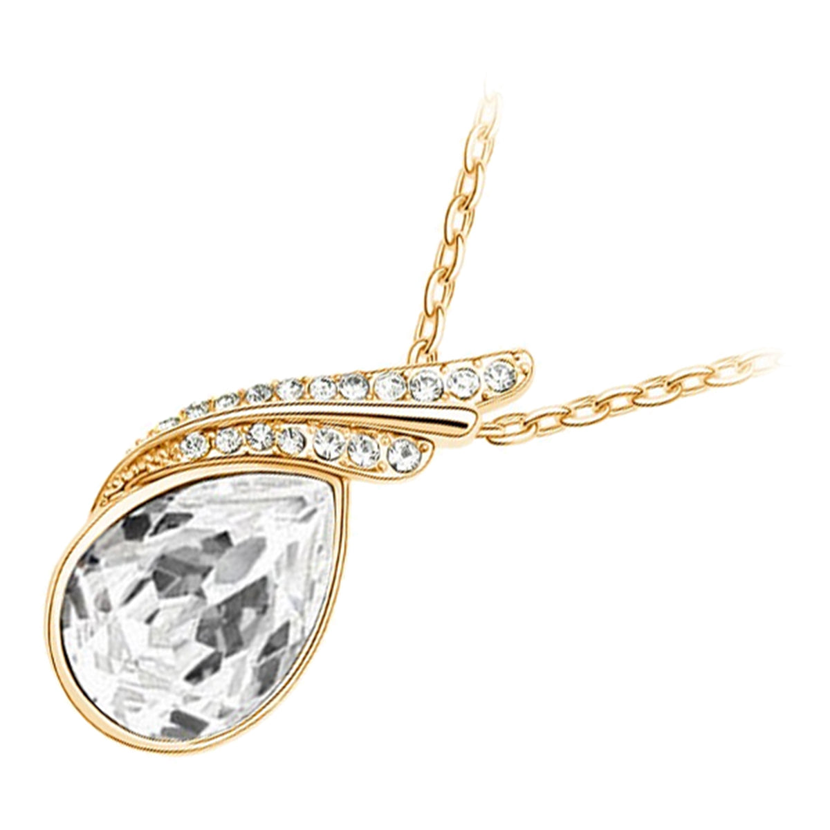 18K Yellow Gold Coated Inlay Crystal Pendant Necklace Featuring Main Crystal and Diamond Clear Stones