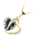 18K Yellow Gold Coated Zircon Heart Crystal Pendant Necklace Adorned with White Stones