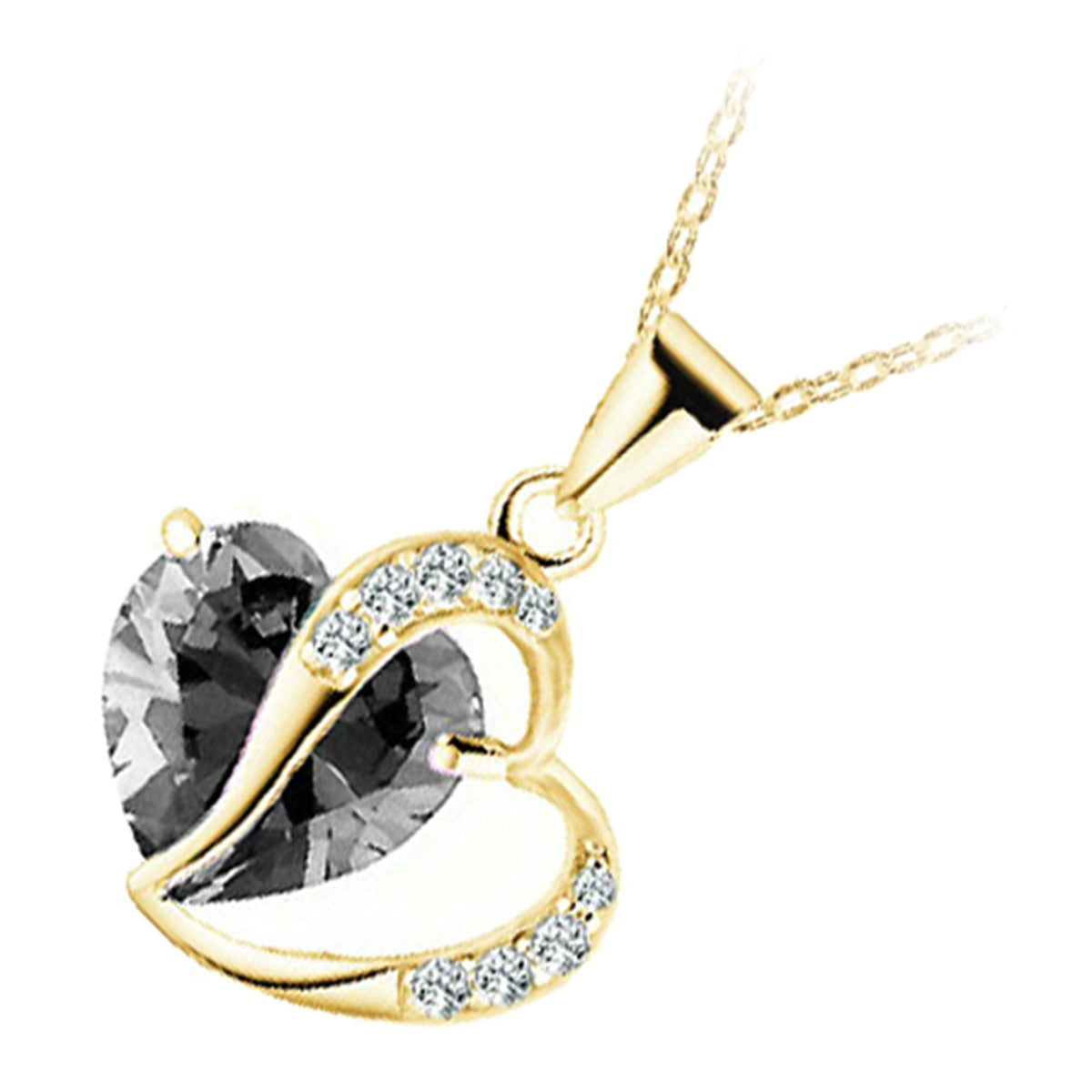 18K Yellow Gold Coated Zircon Heart Crystal Pendant Necklace Adorned with White Stones