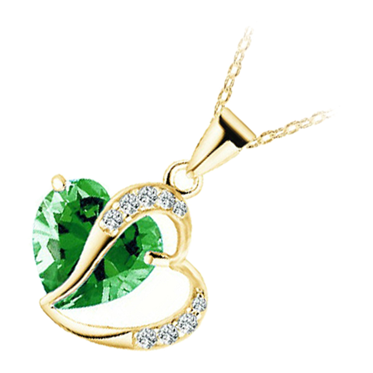 18K Yellow Gold Coated Zircon Heart Crystal Pendant Necklace Adorned with White Stones