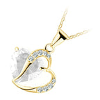 18K Yellow Gold Coated Zircon Heart Crystal Pendant Necklace Adorned with White Stones
