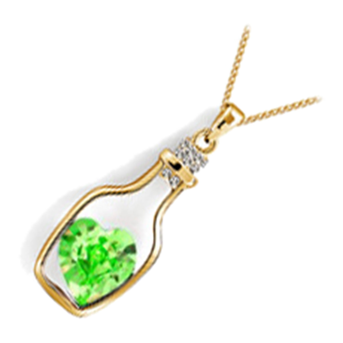 18K Yellow Gold Coated Heart Shaped Crystal Wish Bottle Love Pendant Necklace