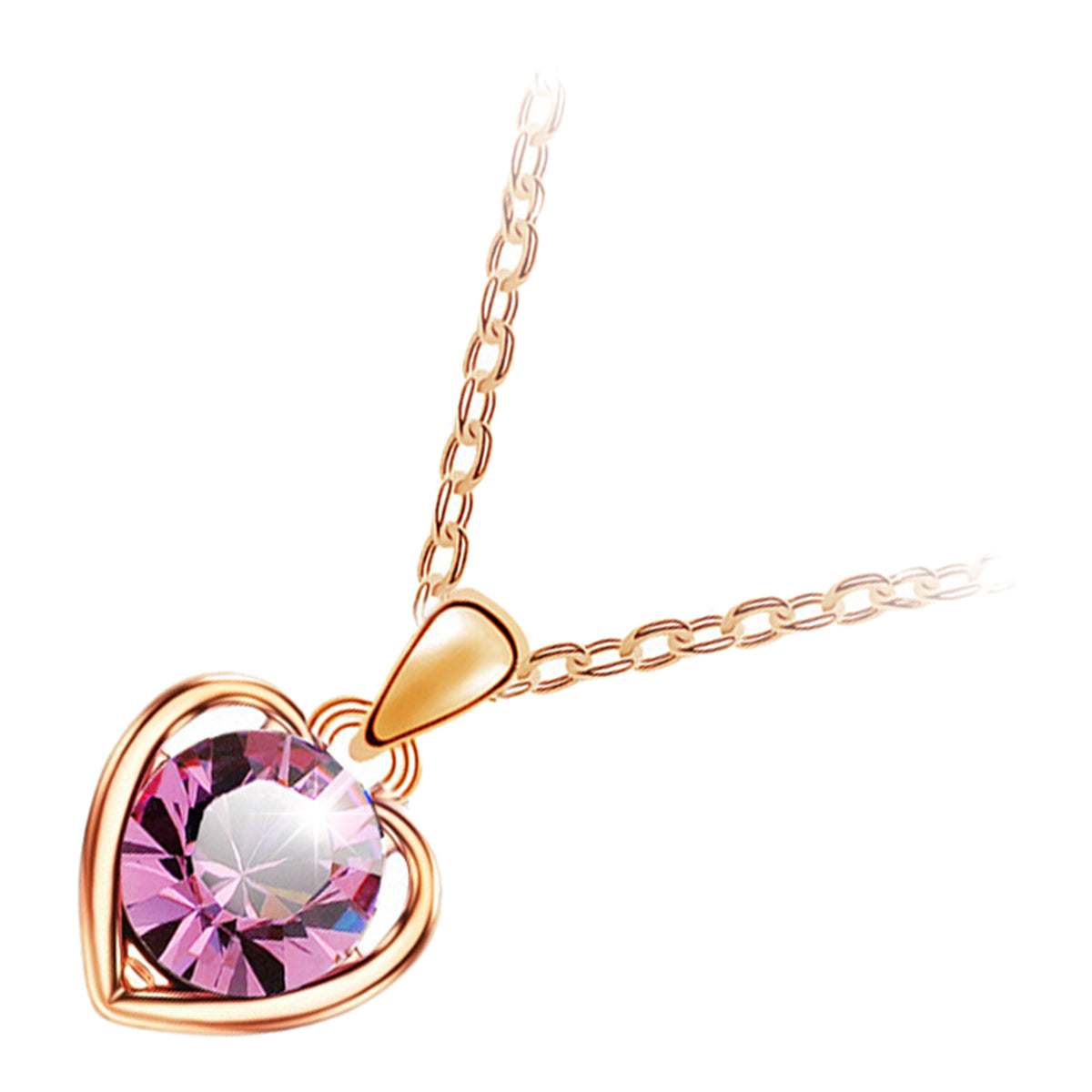 18K Yellow Gold Coated Round Cut Crystal Heart Pendant Necklace