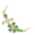 18K Yellow Gold Coated Bee and Flower Pendant Necklace Stones Embellished Petals