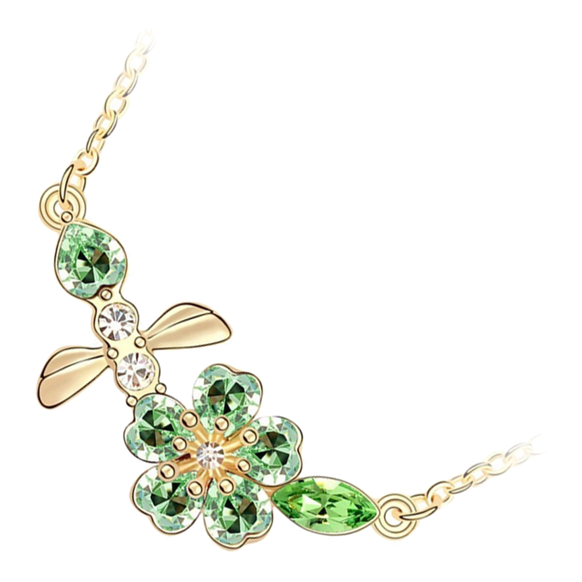 18K Yellow Gold Coated Bee and Flower Pendant Necklace Stones Embellished Petals