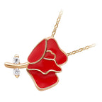 18K Yellow Gold Coated Rose Flower Pendant Necklace Jeweled Stalk and White Stones