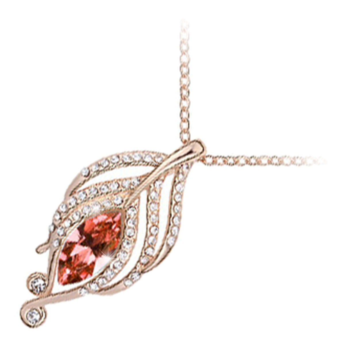 18K Rose Gold Coated Flower Pendant Necklace with Diamond Crystals and Stone