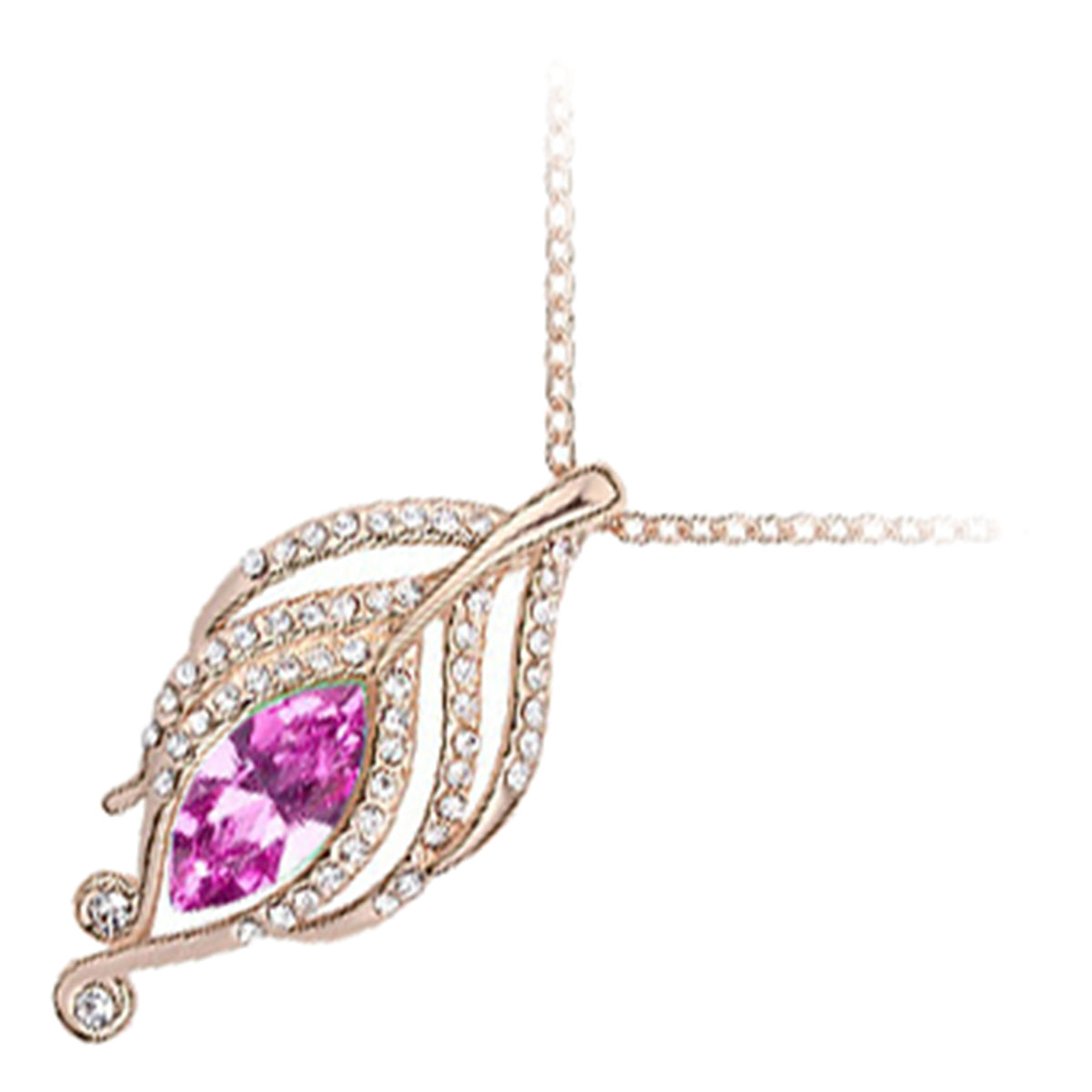 18K Rose Gold Coated Flower Pendant Necklace with Diamond Crystals and Stone