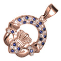 18K Rose Gold Coated Claddagh Circle Pendant Necklace with Cubic Zirconia Stones