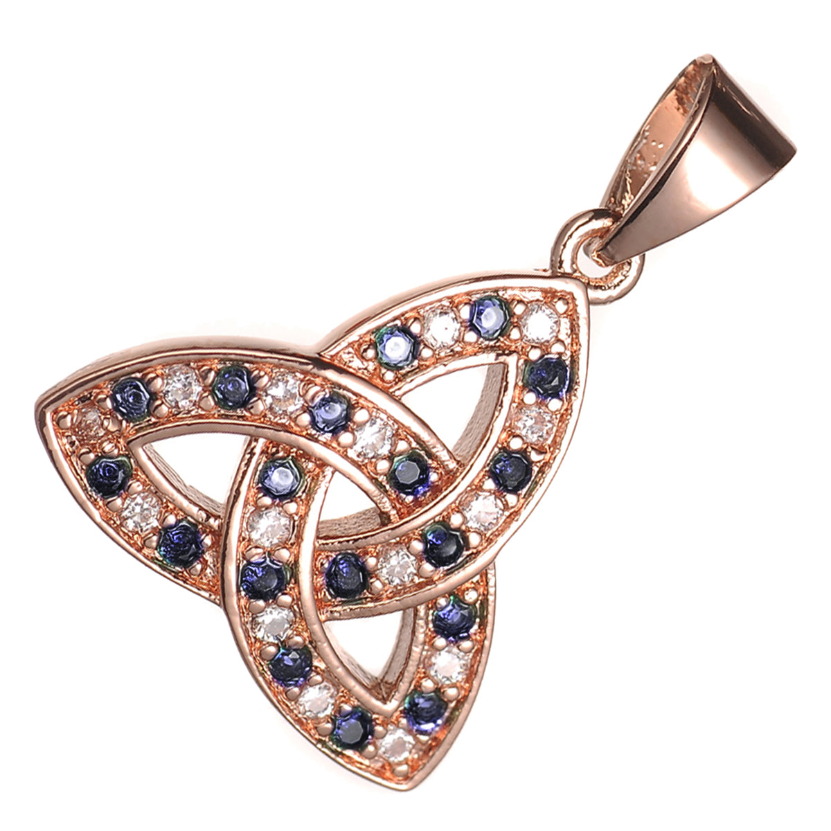 18K Rose Gold Coated Celtic Trinity Knot Pendant Necklace with Cubic Zirconia Stones