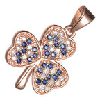 18K Rose Gold Coated Shamrock Flower Pendant Necklace Adorned with Zircon Stones