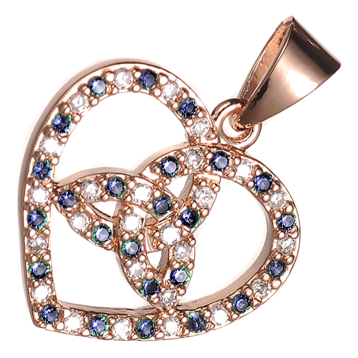 18K Rose Gold Coated Celtic Trinity Knot Heart Pendant Necklace with Zircon Stones