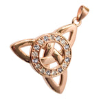 18K Rose Gold Coated Celtic Trinity Knot Pendant Necklace with Circle and Stones