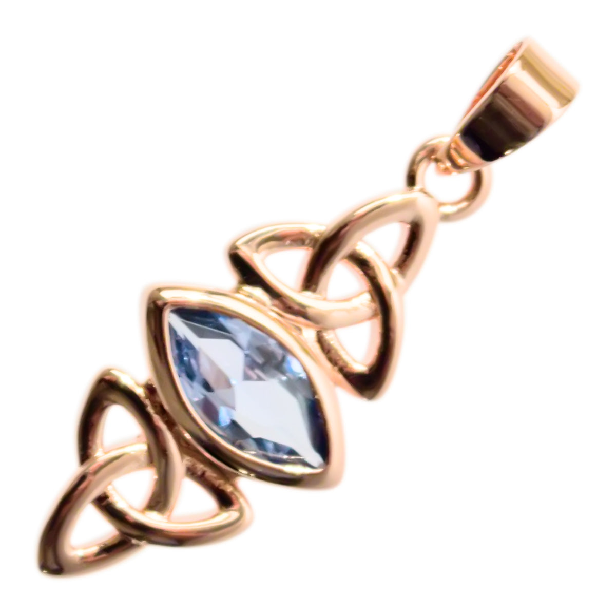 18K Rose Gold Coated Double Celtic Trinity Knot Pendant Necklace with Navette Cut Stone