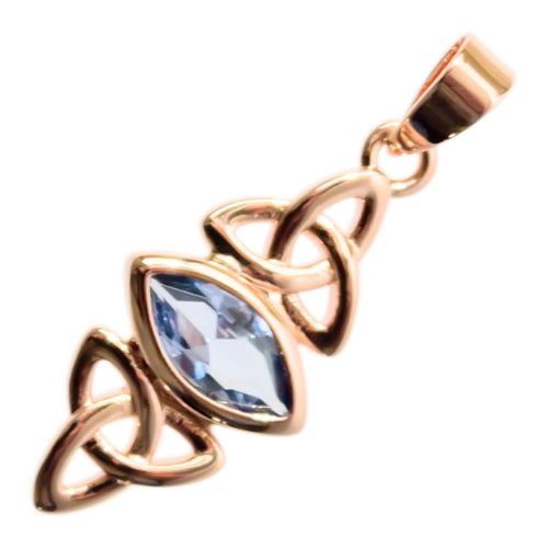 18K Rose Gold Coated Double Celtic Trinity Knot Pendant Necklace with Navette Cut Stone