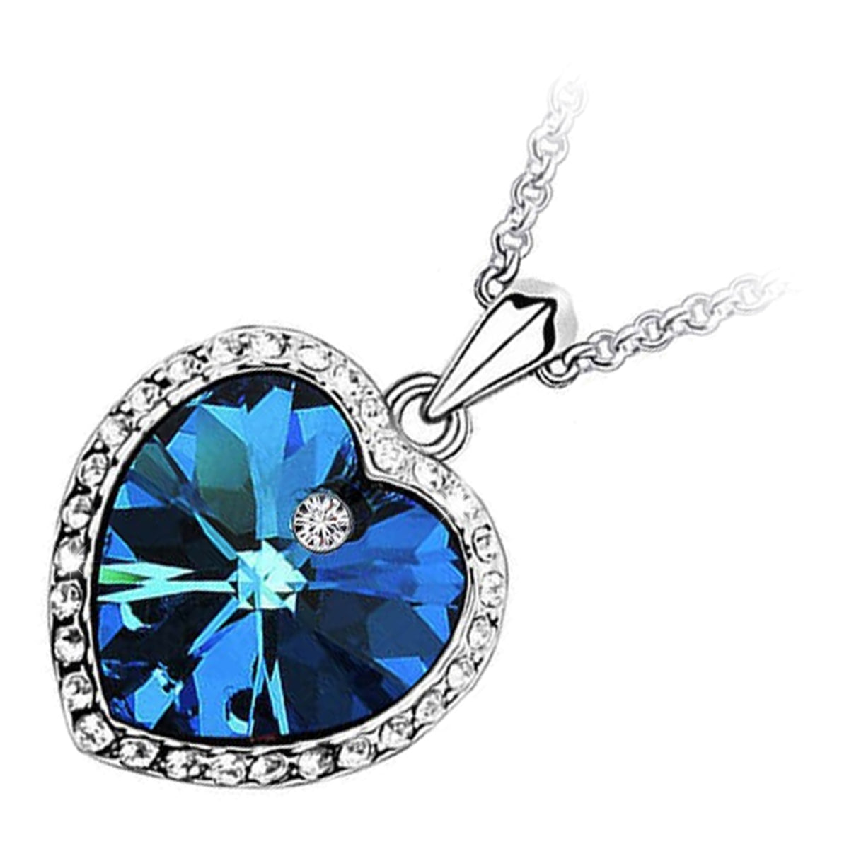 18K White Gold Coated Heart Pendant Necklace with Diamond Clear Crystals