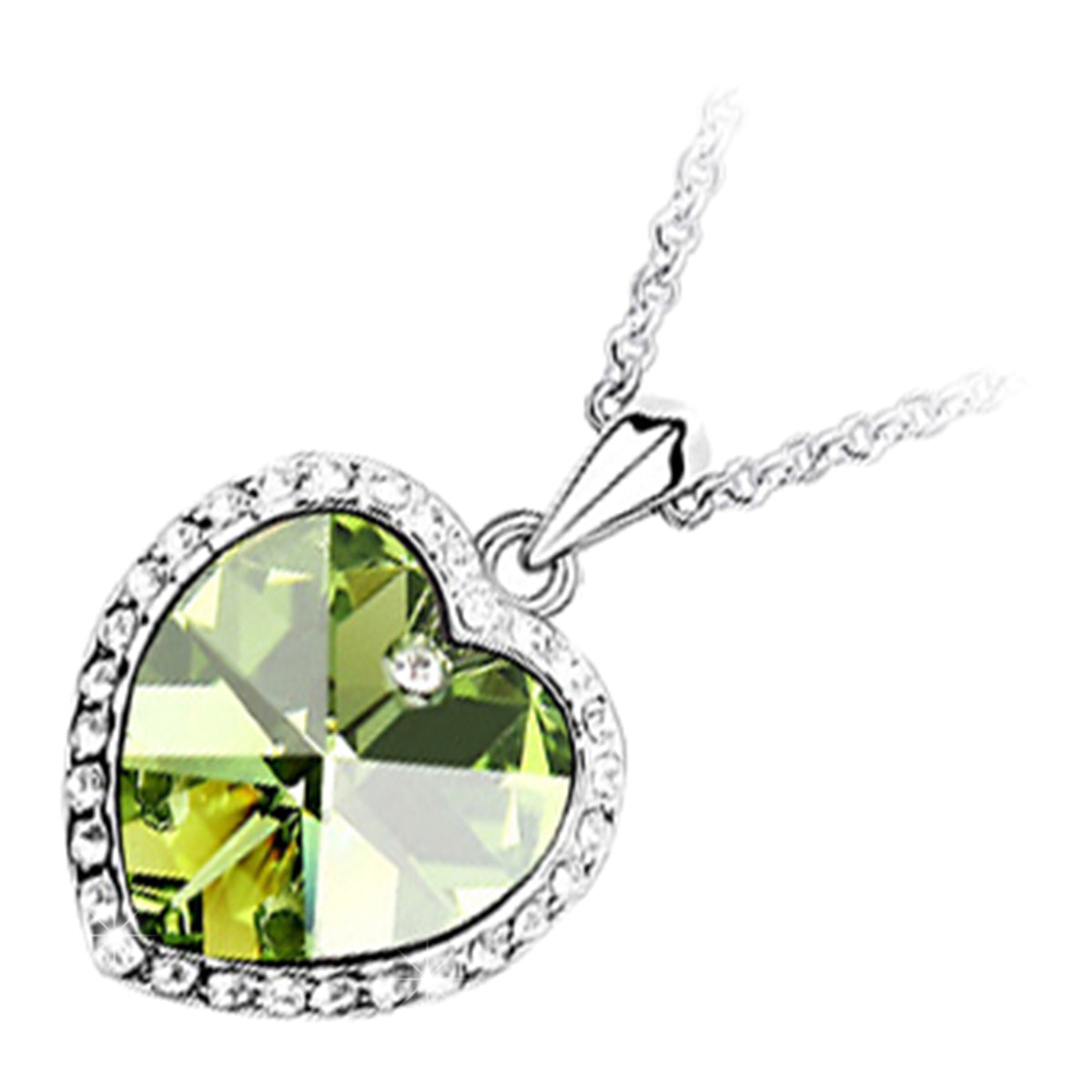 18K White Gold Coated Heart Pendant Necklace with Diamond Clear Crystals