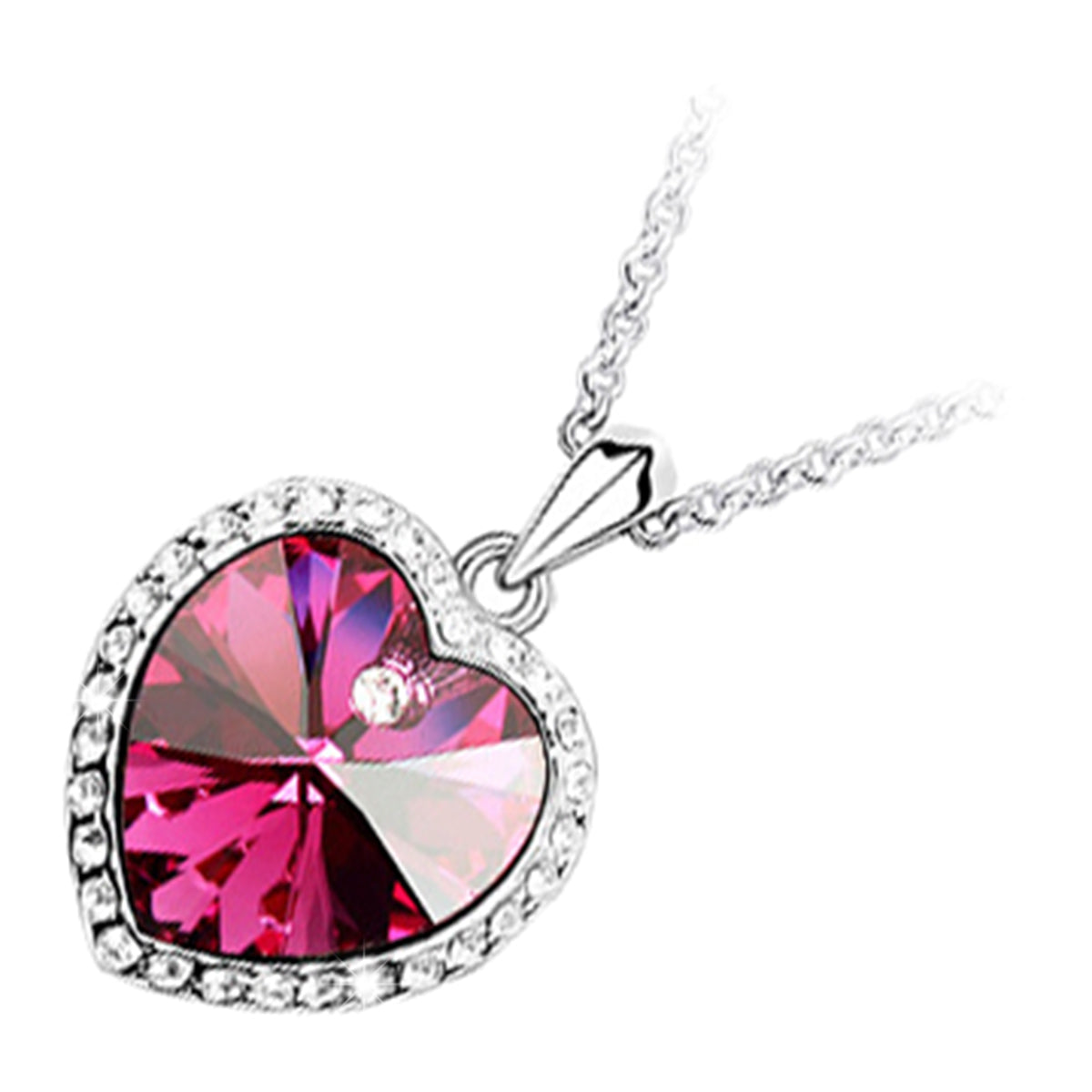 18K White Gold Coated Heart Pendant Necklace with Diamond Clear Crystals