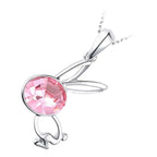 18K White Gold Coated Running Bunny Rabbit Pendant Necklace with Oval Crystal