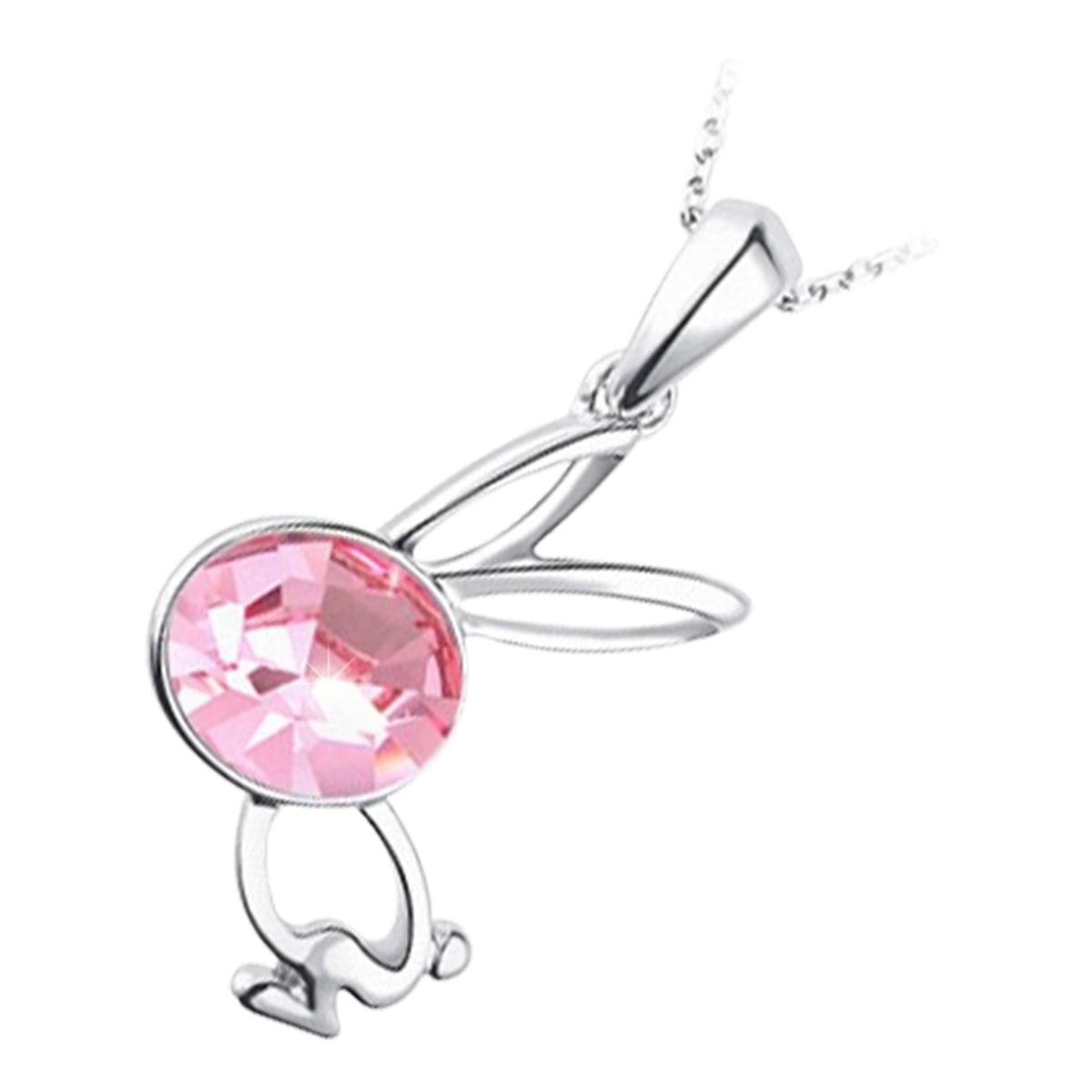 18K White Gold Coated Running Bunny Rabbit Pendant Necklace with Oval Crystal