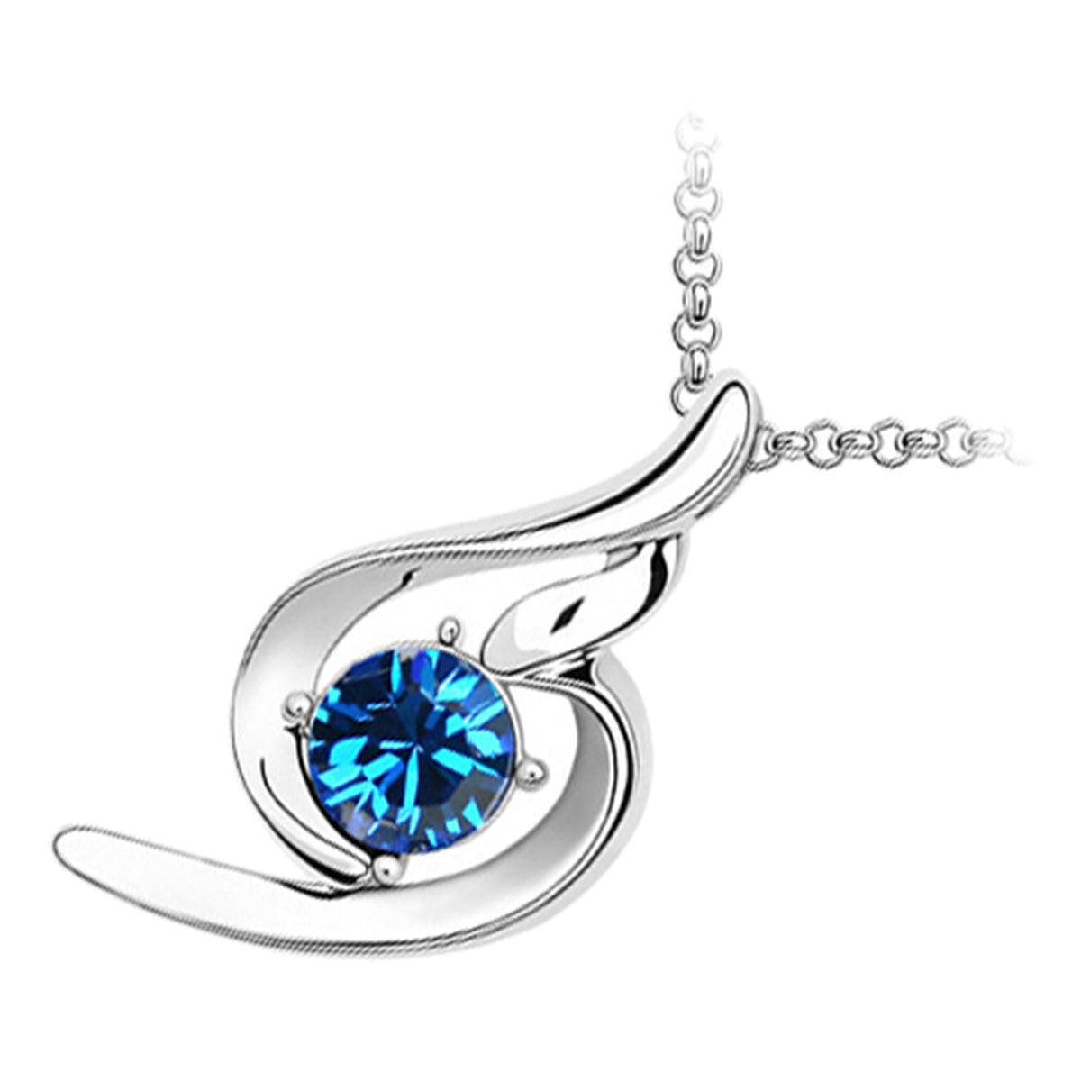 18K White Gold Coated Round Crystal Inline Spiral Pendant Necklace