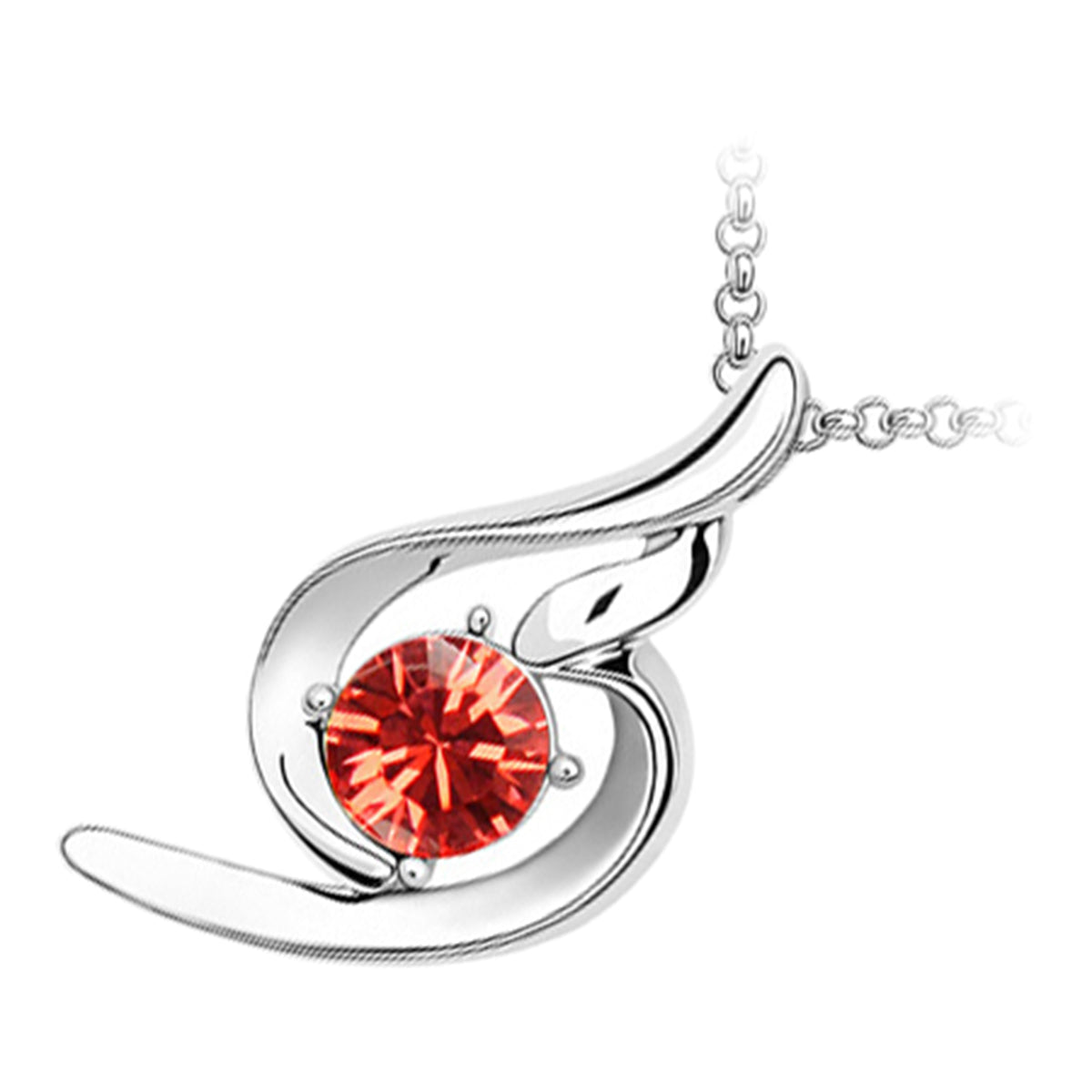 18K White Gold Coated Round Crystal Inline Spiral Pendant Necklace