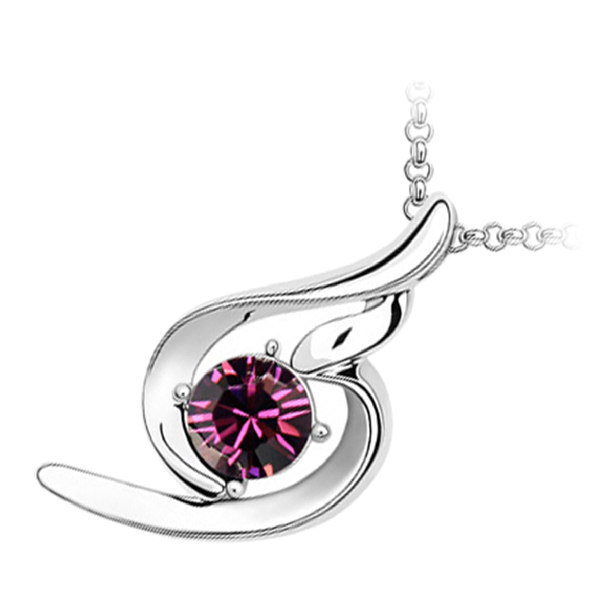 18K White Gold Coated Round Crystal Inline Spiral Pendant Necklace