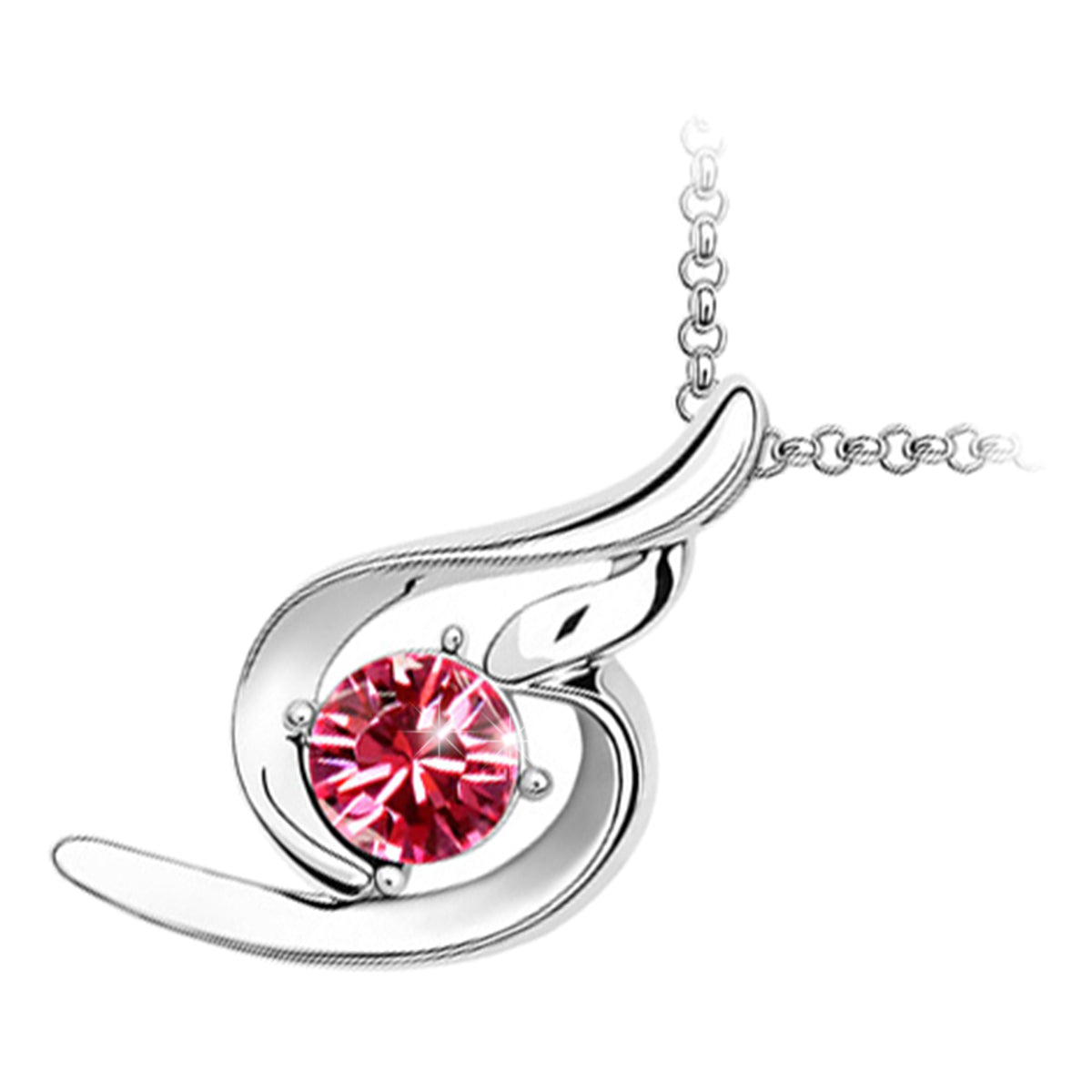 18K White Gold Coated Round Crystal Inline Spiral Pendant Necklace