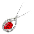 18K White Gold Coated Oval Sparkling Crystal Pendant Necklace with Teardrop Design