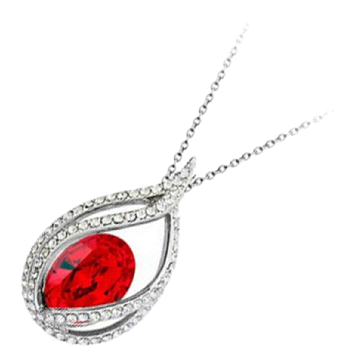 18K White Gold Coated Oval Sparkling Crystal Pendant Necklace with Teardrop Design