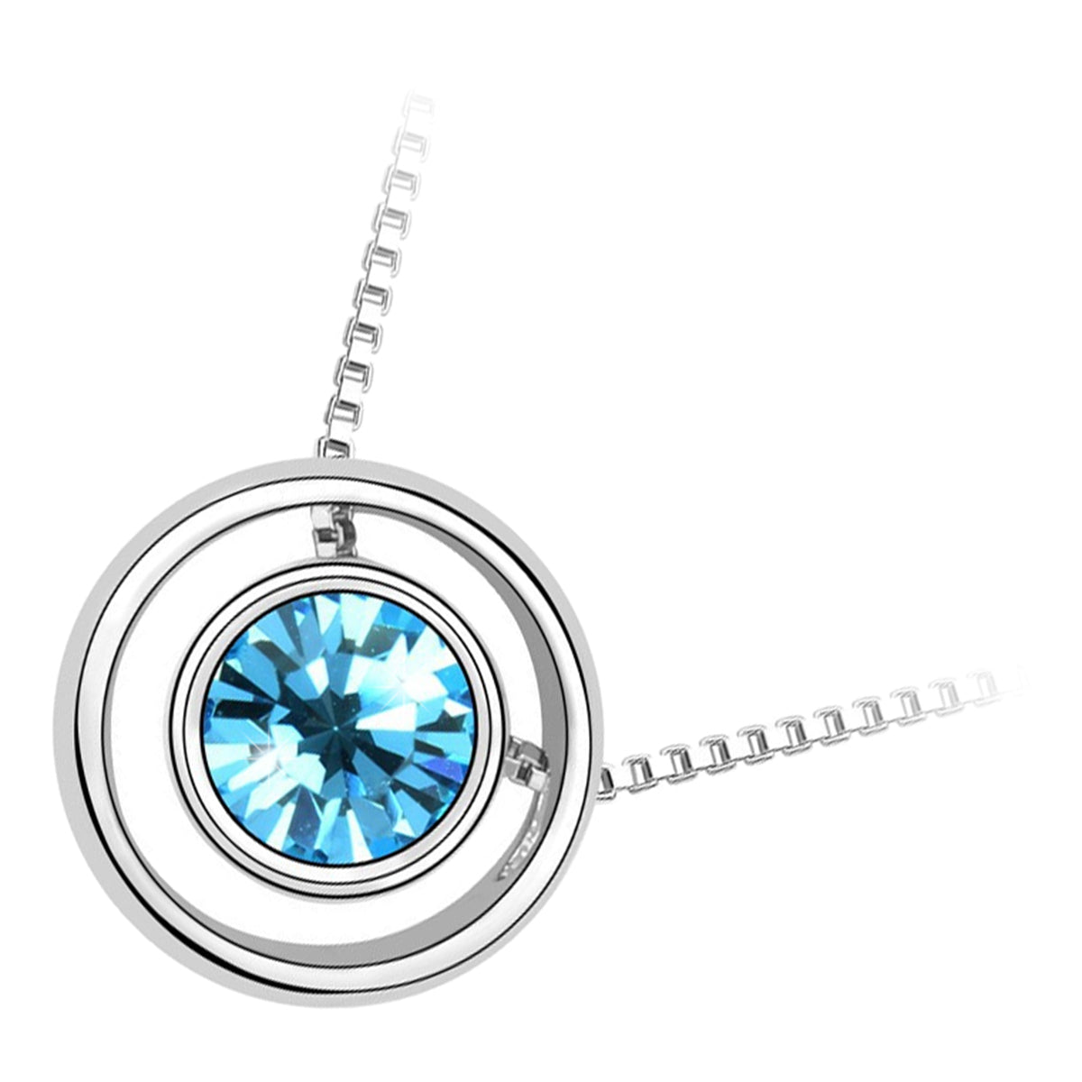 18K White Gold Coated Sparkling Round Zircon Crystal Pendant Necklace with Circle