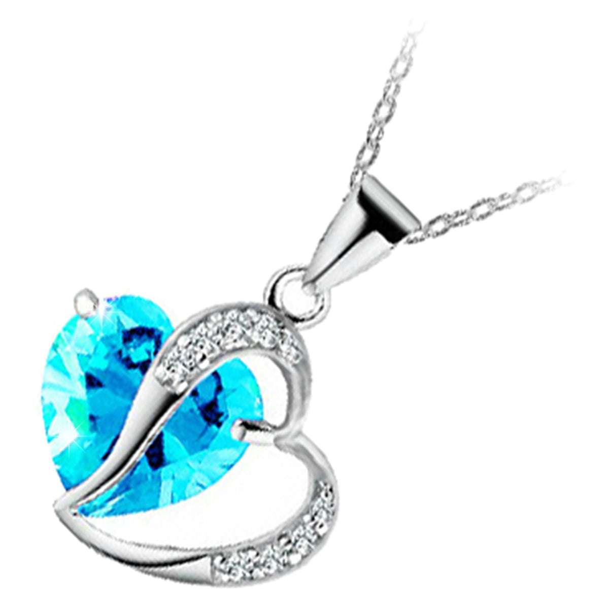 18K White Gold Coated Zircon Heart Crystal Behind Heart Love Pendant Necklace