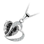 18K White Gold Coated Zircon Heart Crystal Behind Heart Love Pendant Necklace