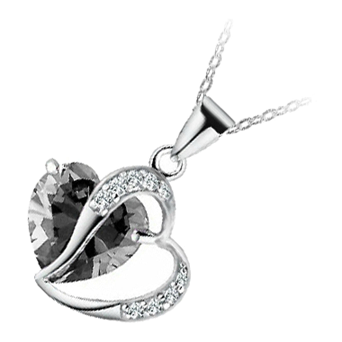 18K White Gold Coated Zircon Heart Crystal Behind Heart Love Pendant Necklace