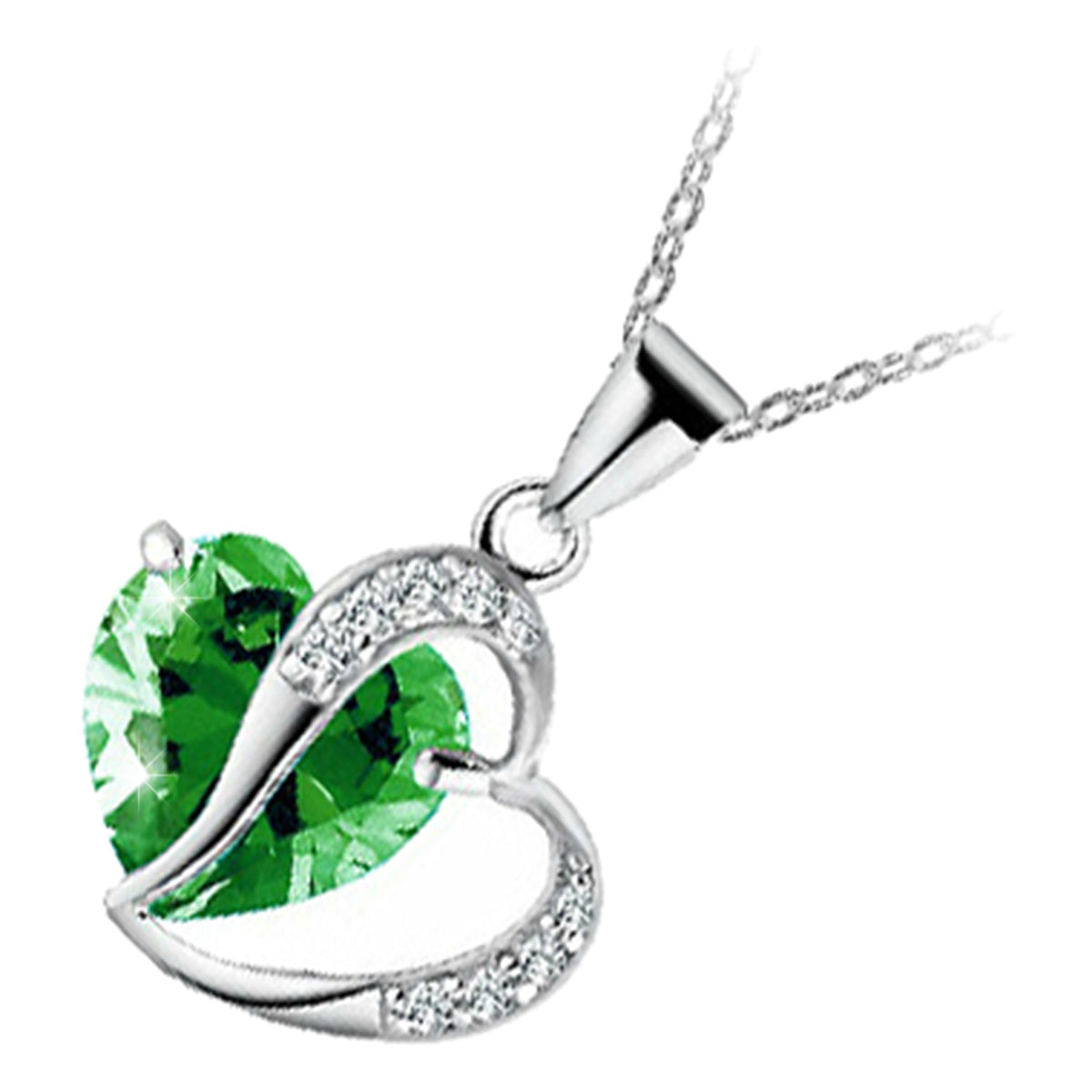 18K White Gold Coated Zircon Heart Crystal Behind Heart Love Pendant Necklace