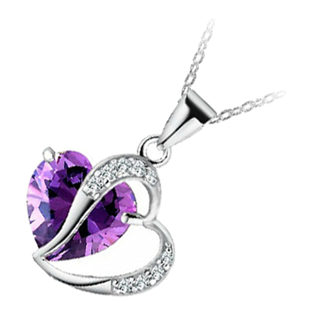 18K White Gold Coated Zircon Heart Crystal Behind Heart Love Pendant Necklace
