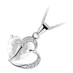 18K White Gold Coated Zircon Heart Crystal Behind Heart Love Pendant Necklace