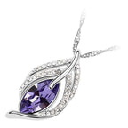 18K White Gold Coated Olive Shaped Crystal Pendant Necklace with Floral Branch